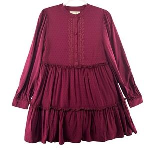 Penelope‎ Rose Wine Embroidered Tiered Western Prairie CottageWomens Size Medium